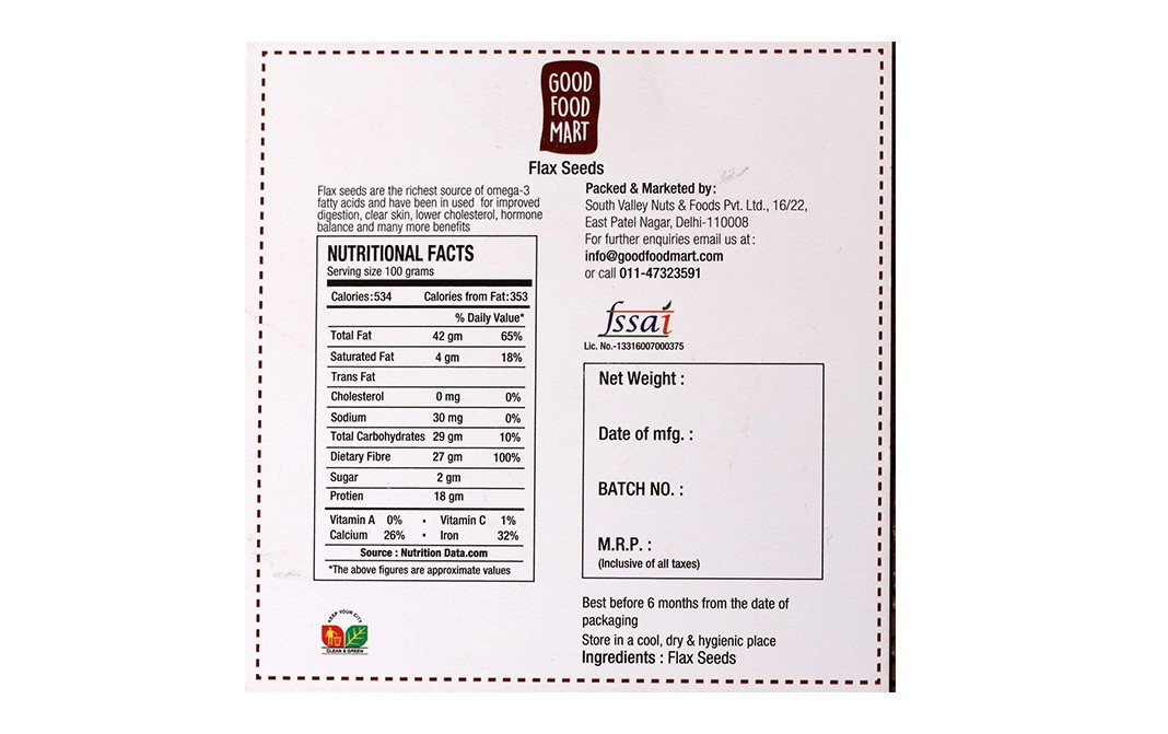 Good Food Mart Flax Seeds    Pack  700 grams
